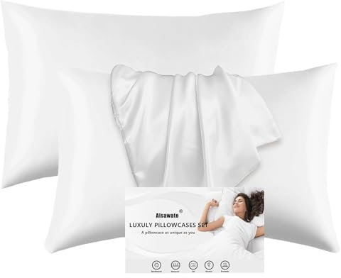 2er Pack Satin Kissenbezug für Haar und Haut, 100% Seidig Luxus Satin Kissenhülle mit Hotelverschluss, Weiß Kopfkissenbezug Weich und Atmungsaktiv Kissenbezüge 40 x 80 cm