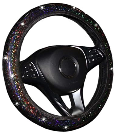 Lenkradbezug Glitzer, Bling Bling Lenkradabdeckung Universal Rutschfest Shiny Buntes Lenkradhülle Lenkradschoner Auto-Dekorzubehör für Frauen Damen Mädchen, Schwarz