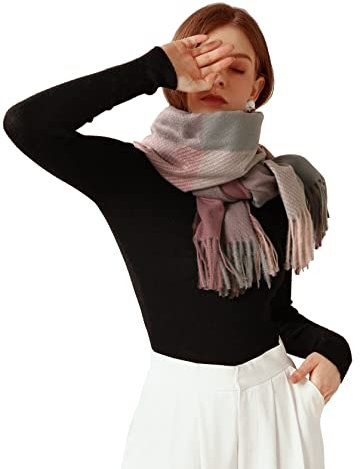 TOPLAZA Sciarpa Donna Invernale Scialle Lunga con Nappe Avvolgere Spesso Inverno Caldo, Rosa Grigio, Taglia unica