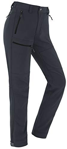 Vzteek Damen-Softshellhose-Thermohose-Wanderhose-Skihose-Wasserdicht-Winter-Warm-Gefüttert Regenhose Trekkinghose Kletterhose Outdoor Hosen für Damen 4 Reißverschlusstaschen(Klassisch Grau,XL)