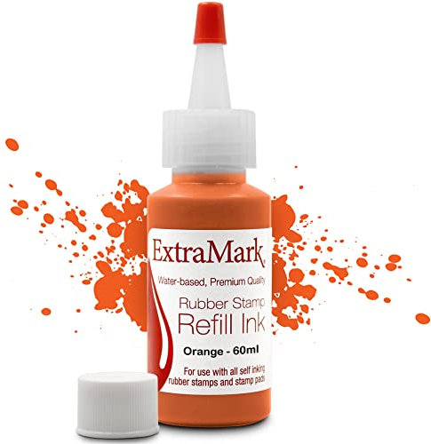 ExtraMark Premium-Stempel-Nachfülltinte für selbstfärbende Stempel und Stempelkissen, 60 ml, orangefarbene Tinte.