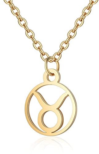 Gold Star Sign Circle Pendant Chain Necklace - Taurus (20th April - 20th May) - Zodiac Constellation Horoscope Celestial Astrology Jewellery - Women Men Gift