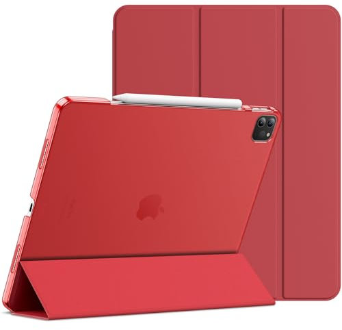 JETech Hülle für iPad Pro 12,9 Zoll (6./5. Generation, Modell 2022/2021), Unterstützung Pencil Aufladung, Abdeckung mit Auto Schlafen/Wachen (Rot)