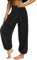 Nuofengkudu Damen Hippie High Waist Haremshose Leicht Pumphose Harem Hosen Locker Schlicht Baggy Boho Viskose Pluderhose Yoga Pants Sommerhose Freizeithose Pyjamahose Thaihose Homewear Schwarz L