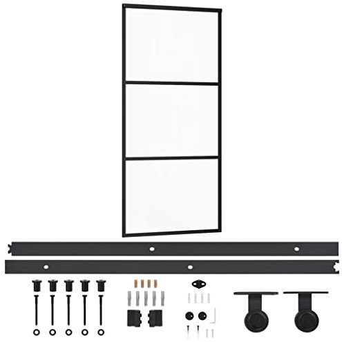 vidaXL Puerta Corredera con Herrajes Entrada Corrediza Deslizante Hogar Cuarto de Baño Salón Sala de Estar Habitación ESG Vidrio y Aluminio 90x205 cm
