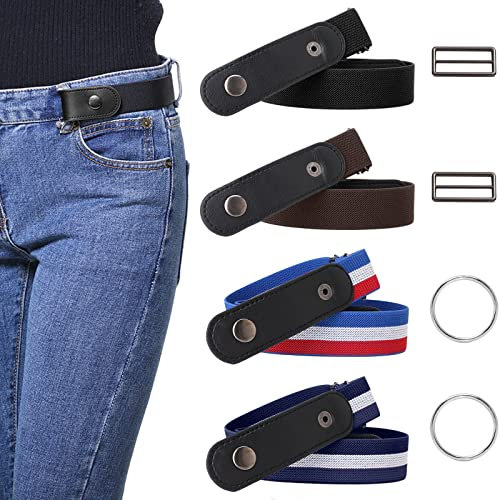 VEGCOO 4 Elastischer Gürtel Ohne Schnalle für Frauen Männer, Verstellbarer Unsichtbarer Gürtel Comfy Gürtel für Jeans Hosen Kleid Röcke
