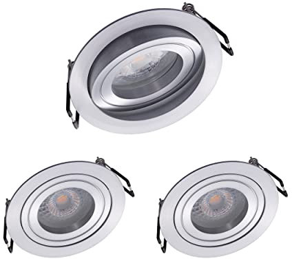Oktaplex 3er Set Einbaustrahler mit LED Modul - 3 Stufen dimmbar - Alu Schwenkbar Lyon 4,8W 3000K 230V 380lm Warmweiß Spot Einbaudurchmesser 80mm Rund