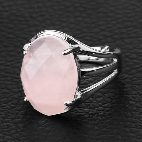 TASLIE Oeuf Forme Pierre Naturelle Anneaux Multifacettes Cabochon Violet Cristal Lapis Argent Couleur Bague Pour Femmes Réglable,Quartz Rose