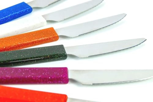 LaXon Messer, Frühstücksmesser, 6er Messerset, Brotmesser mit Wellenschliff, bunte Brötchenmesser, spülmaschinenfest