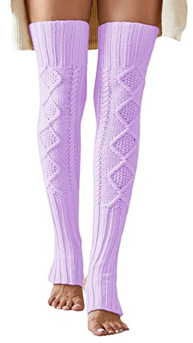 Leoparts Women's Extra Long Stirrup Leg Warmers Winter Knitted Over Knee Thigh High Footless Socks