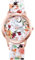 JewelryWe Uhren Damen Analog Quarz Armbanduhr Mode Exquisit Blumen Blumendruck Beiläufige Uhr mit Silikon Armband Geschenk für Frau Mädchen
