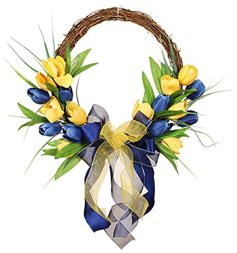 Stakee Ucraniana De Bandera Ucraniana De Cinta De Tulipán Ucraniano Azul Amarillo Guirnalda Ucraniana De Flores Artificiales para Puerta Principal