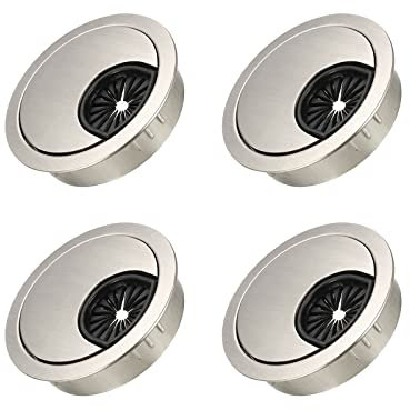 METALLIXITY Cable Cord Grommet (50mm/1.97) 4Pcs, Zinc Alloy Round Cable Hole Cover Wire Organizer - for Home Desk Cable Wire Management, Brush Silver