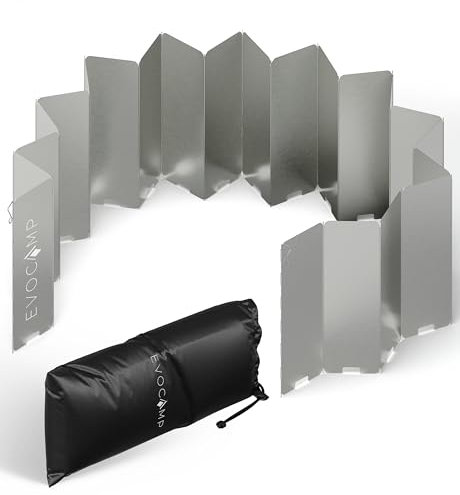 EVOCAMP Windschutz für Gaskocher, Spirituskocher Outdoor, Campingkocher, Grill, Camping Feuerstelle, Gaskocher Windschutz faltbar, vielfältig einsetzbar, 3 Größen erhältlich, inklusive Tasche