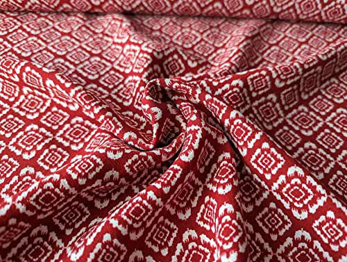 Viskose Leinen Mischung, Ornamente Rot/Ecru als Meterware zum Nähen, 50 cm