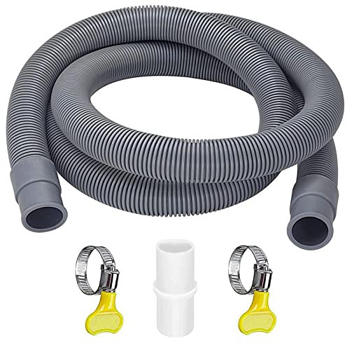 Bssowe Ablaufschlauch, 3M, Polypropylen (PP), Grau, fr Waschmaschinen, Geschirrspler, Trockner, inkl. 2 Clips und weiem Stecker