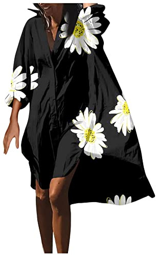 Chemisier Femme Chic Et Élégant, Robe De Plage Boheme Grande Taille Fluide Décontractée Chemise Baggy Manche Longue D'Été Imprimee Boutonnee Plus Size Blanche Bleu Rose S Au 5XL