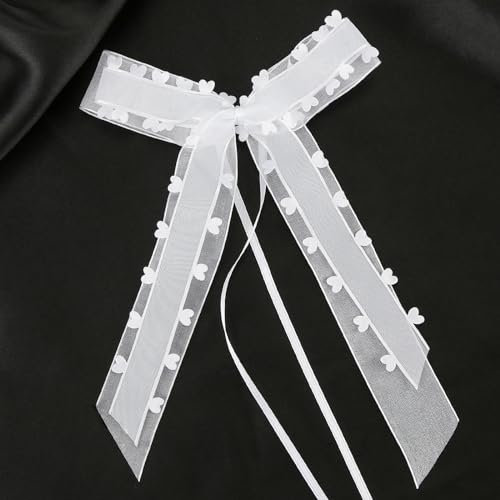 VGOODALL 100 Stück Autoschleifen Hochzeit, Weiß mit Herzen Schleifen für Hochzeitsdeko Autoschmuck Antennenschleifen Handgemacht Satinband 25x12cm