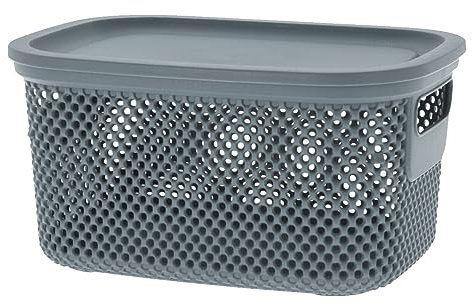 Muddy Hands Decorative Plastic Storage Box with Lid Home Kitchen Bedroom Bathroom Office Stackable Lidded Basket Container (3.5 Litre, Green)