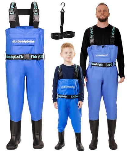 DaddyGoFish Wathose Für Kinder Und Erwachsene, Wathose Zum Angeln Und Jagen Mit Einer Tasche Und Einem Wathose-Aufhänger