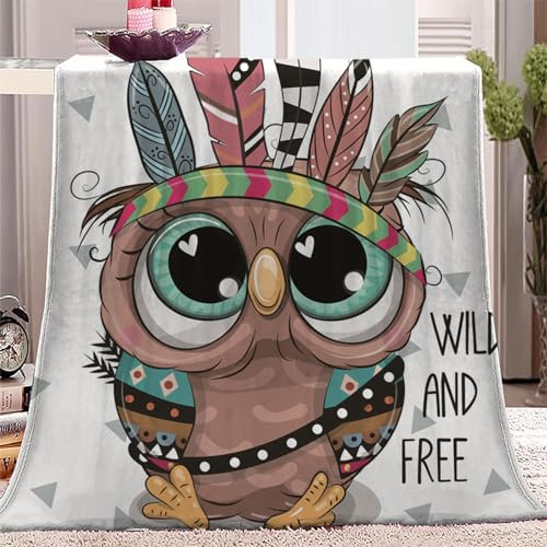 YBRAVO Fleecedecke 150x200 cm Cartoon-Eule Kuscheldecke Flauschig Decke Flanell Fleecedecke Sofadecke Weich Deckeldecke Wohndecke für Bett Sofa Zimmer deko