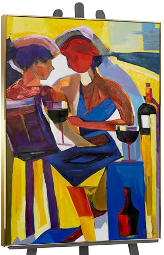 YS-Art Abstrakt Acryl Gemälde auf Leinwand farbenfroher Abend handgemalt Wandbilder Wohnzimmer modern Wohndekor Bild romantisches Paar echte Kunst 120x80 cm