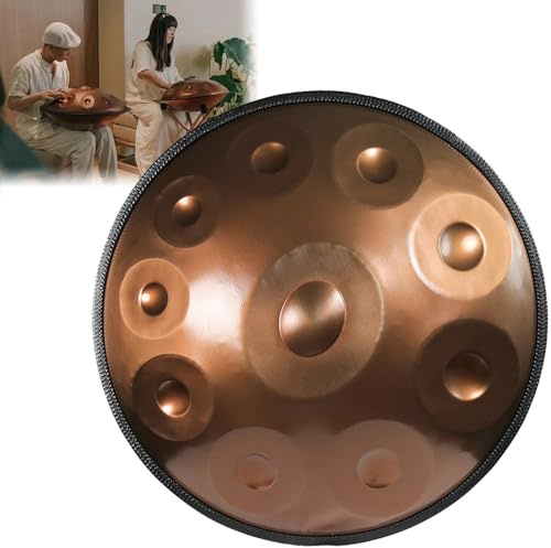ILOOXI 432Hz 440Hz Handpan Steel Drum In D-Moll, Handpan Drum 9 Noten/ 10 Noten/ 12 Noten, Handtrommel 22 Zoll Schlaginstrument Percussion Instrument(Gold-432hz,9 Notes)