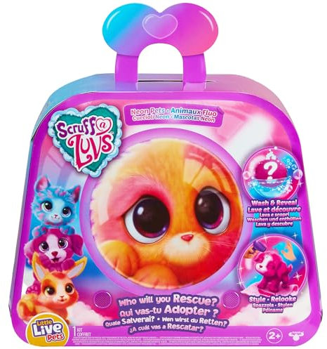 Little Live Pets Scruff-a-Luvs - Neon Pets Mystery Animal Reveal Waschen, pflegen und retten Sie EIN süßes neonfarbenes Plüschtier