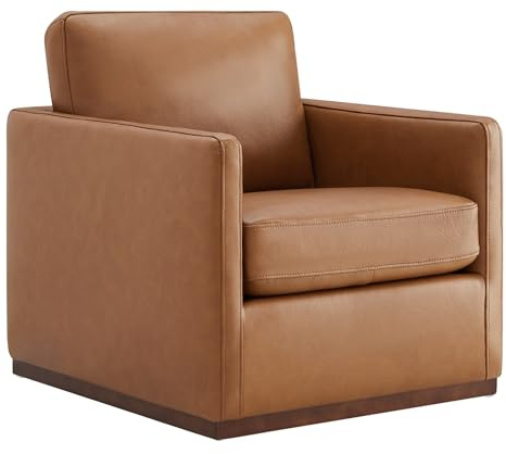 CHITA Genuine Leather Swivel Chair, Wood Frame, Fully Assembled, Saddle