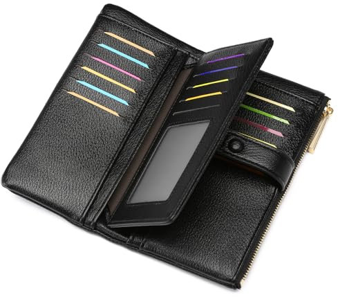 GAEKEAO Porte Monnaie Femmes, Portefeuille en Cuir Souple de Grande Capacité avec Fentes pour Cartes Multiples et Fermeture à Glissière