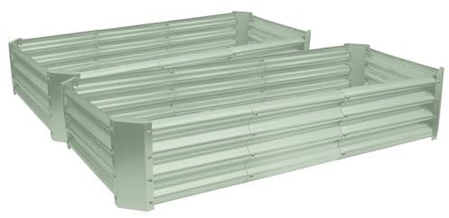 Harbour Housewares Raised Garden Bed - Green - 180 x 90cm - Rectangle - Pack of 2 - Bottomless Galvanised Steel Planter Box for Growing Outdoor Plants, Vegetables, Flowers and Herbs