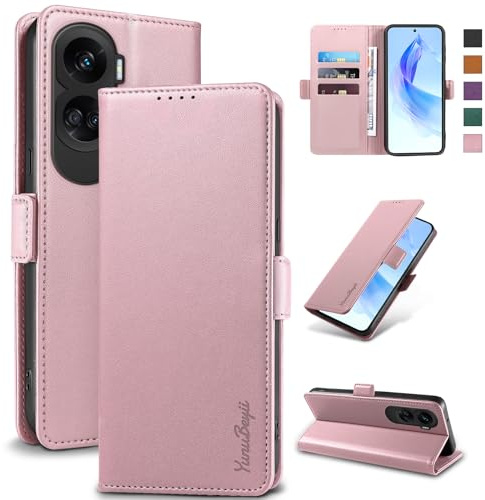 Yunubeyii Funda para Honor 90 Lite,Rosa | RFID Bloqueador,Carcasa de Cuero PU, Magnético Libro Cartera Tipo Flip Capa,Soporte Plegable con Tarjetero
