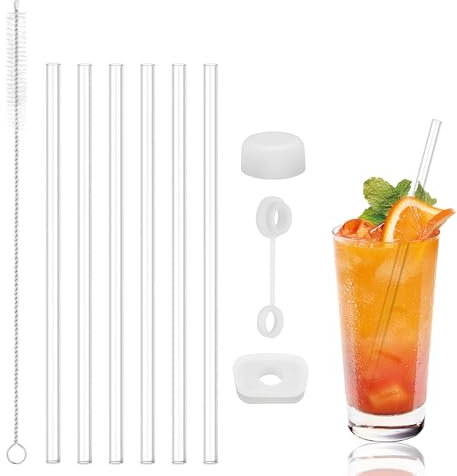6 Stück wiederverwendbare PE-Trinkhalme, 24,7 cm lang, mit 1 Trinkhalm-Reinigungsbürste, bubble tea strohhalme,strohhalme geeignet für Saft, Getränke, Kaffee, Milchtee