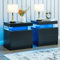 Cubehom LED Nachttisch Set 2 Stück Schwarz, Nachttische mit 2 Schubladen, Modern Beistelltisch Nachtkommode für Schlafzimmer Wohnzimmer