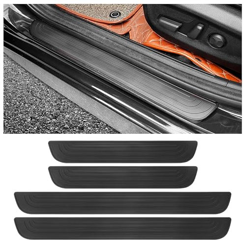 4PCS Seuil de Porte Adhesif pour Protection Portiere Voiture,Protege Portiere Voiture Anti-rayures,Protection Seuil de Porte Voiture,Étanches Universelles Accessoires Voiture (Noir, Largeur 6CM)