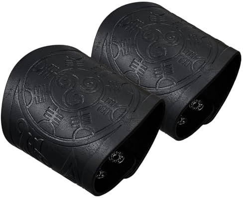DPGOLDP Wikinger Cosplay Kostüm Leder Arm-Rüstung Breite Armbänder Geprägte Thor Hammer Odin-Rune Mittelalterlich Männer Schmuck Geschenk,Aegishjalmur black