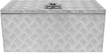 Aluminium Tool Box 70L Lockable Chest 2 Keys Trailer Truck Van Locker Boxes Storage Heavy Duty Checker Plate Rubber Base Liner Seal Gas Struts Carry Case Large 28 x 12.5 x 12 710mm x 320mm x 310mm