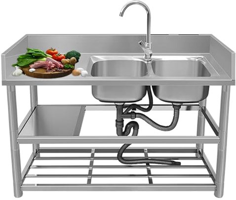 Fregadero Exterior Jardin,Fregaderos Cocina 1 seno Acero Inoxidable,Pila Lavadero con Grifo,Fregadero Portatil Camping,para Lavado,Industrial,Exteriores,Camper,Terraza,Lavanderia