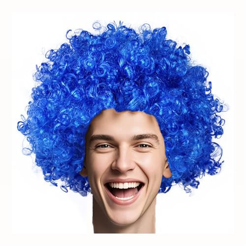 Afro Clown Perücke Lockenkopf Lockenperücke Afroperücke Fasching Kostüm Wig für Herren Damen Karneval Halloween (Blau)