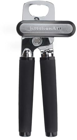 KitchenAid Classic Multifunction Can Opener and Bottle Opener Easy to Use, Razor Sharp Stainless Steel Cutting Wheel, Soft Ergonomic Handles, Soft Black