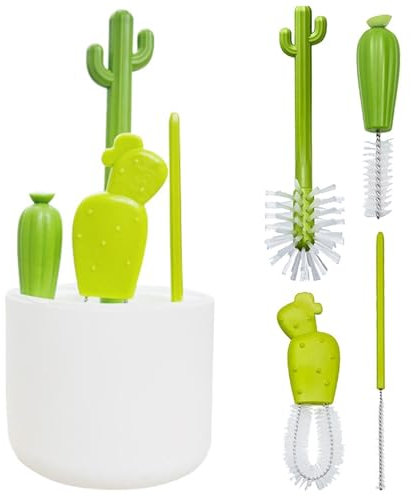 Brosse Lave-Bouteilles - 4 Kit De Brosse À Biberon De Cactus De Dessin Animé - Bouteilles d'eau Mignonnes avec Brosse À Paille, Nettoyeur De Bouteilles pour Laver Les Bouteilles De Bière À