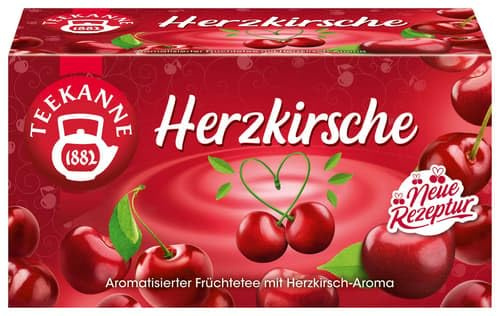 TEEKANNE Herzkirsche Früchtetee – Süß & Fruchtig – Kirschgeschmack – Heiß oder Kalt Genießbar