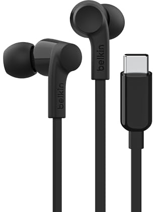 Belkin SoundForm Wired Earbuds with USB-C Connector, Black - In-Ear Earphones with Microphone - Headphones for iPhone 16, iPad Mini, Galaxy S24, Android, and More with USB-C Connector