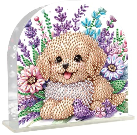 DCIDBEI Diamond Painting Serviettenhalter 15x15 cm Diamant Painting Handtuchhalter für Esstisch im Retro-Stil Malen anch Zahlen Serviettenspender für Restaurants Cafés Küchen Hund und Blumen