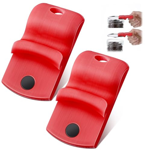 Dreyoo 2 Pack Canning Jar Opener with Magnets, Mason Jar Opener Canning Tool, Canning Jar Opener for Releases Aluminum Vacuum Seal on all Wide Mouth and Regular Mouth(Red)