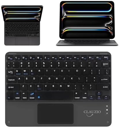 CLAUZIO Wireless Keyboard with Touchpad or Trackpad for IPad,MacOS,Apple,Android or Chrome os Compatible with Pc, Mac, Laptop, Smartphone, Tablet Wireless Bluetooth Multi-Device- Black (Classic)