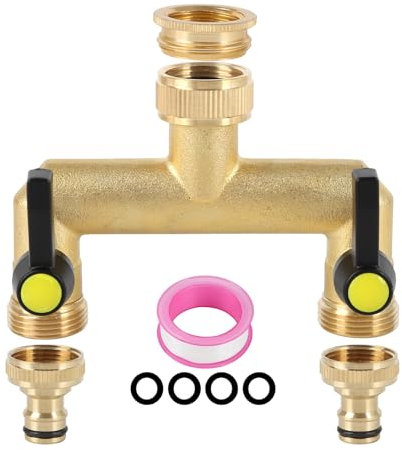 Tap Water Distributor, 3/4 Inch Brass Water Connection Distributor with 3/4'' Hose Connectors and 1/2'' Tap Connector Adapter for Home, Yard, Washing Machine, Garden Hoses