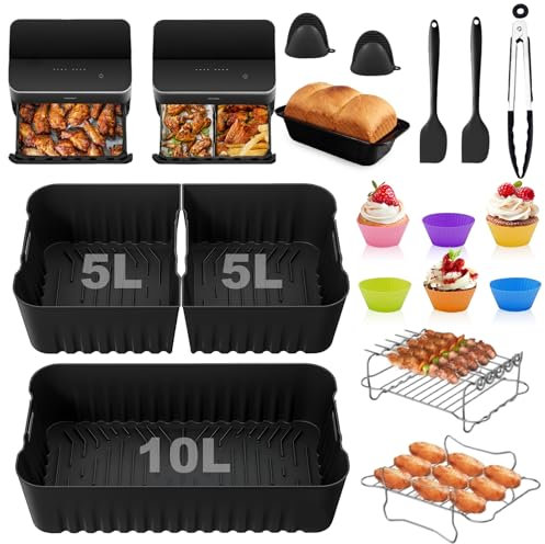 Accesorio para freidora de aire caliente Cosori Dual Blaze Twinfry XXL 10 L, accesorio de silicona para airfryer (1 x 10 l y 2 x 5 L), compatible con Ninja Foodi Flexdrawer 10,4 L freidora de aire