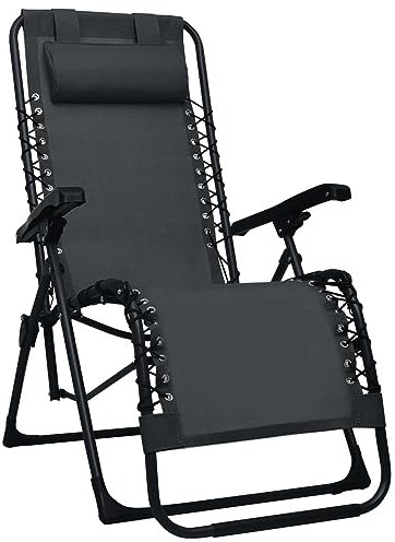 LAPOOH Klappbarer Liegestuhl, Gartenliege, Sonnenliege, Relaxliege, Deckchair, Terrassenstühle, Beach Chair, Saunaliege, Schwarz Textilene