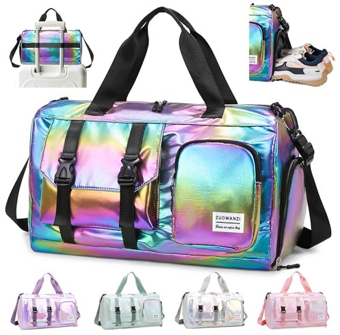 Hoseay Bolsa Deporte Mujer Grande Bolsa de Viaje con Compartimento Zapatos y Bolsillo Húmedo Bolso Gimnasio Impermeable Bolsa Fin de Semana Ligera Bolsa Natacion 24L para Yoga Gym Piscina, Negro